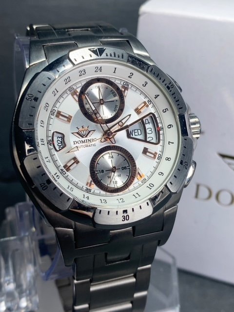 新品 正規品 ドミニク DOMINIC 自動巻き 腕時計 オートマティック カレンダー 5気圧防水 ステンレス ホワイト ピンクゴールド プレゼント_画像2