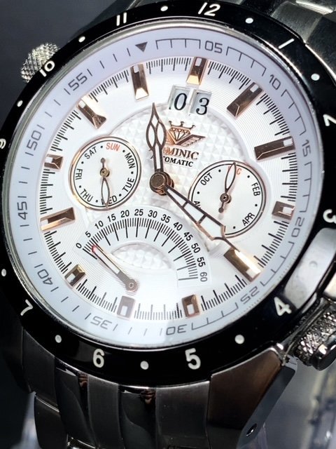 新品 正規品 ドミニク DOMINIC 自動巻き 腕時計 オートマティック カレンダー 5気圧防水 ステンレス ピンクゴールド ホワイト プレゼント_画像3