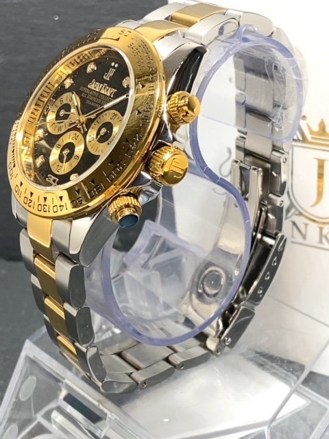 天然ダイヤモンド付き 新品 JAPAN KRAFT ジャパンクラフト 腕時計 正規品 クロノグラフ コスモグラフ 自動巻き 機械式 ゴールド ブラック_画像4
