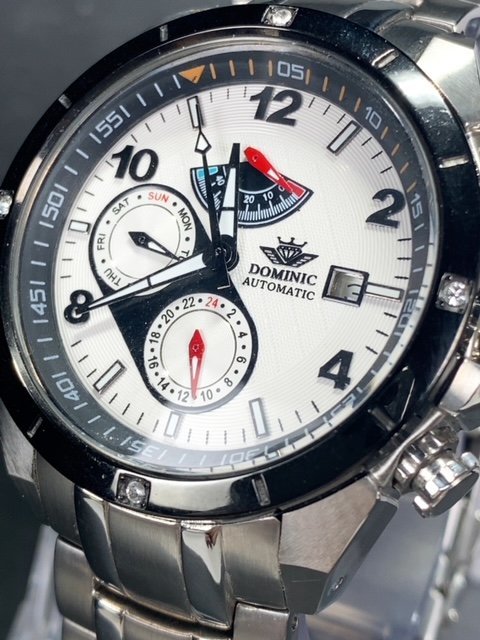 新品 正規品 ドミニク DOMINIC 自動巻き 手巻き時計 腕時計 オートマティック カレンダー 防水 ステンレス ブラック ホワイト プレゼント_画像3