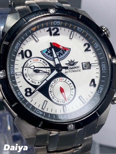 新品 正規品 ドミニク DOMINIC 自動巻き 手巻き時計 腕時計 オートマティック カレンダー 防水 ステンレス ブラック ホワイト プレゼント_画像1