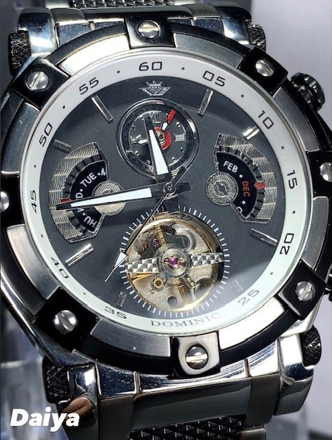 新品 正規品 ドミニク DOMINIC 自動巻き 手巻き 腕時計 オートマティック カレンダー 5気圧防水 ステンレス ブラック メンズ プレゼント_画像1