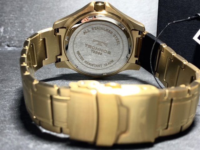 新品 TECHNOS テクノス 腕時計 正規品 アナログ腕時計 クオーツ カレンダー 10気圧防水 ステンレス シンプル ゴールド ブラック プレゼント_画像8