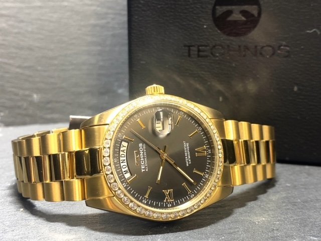 新品 腕時計 正規品 TECHNOS テクノス クオーツ アナログ腕時計 防水 カレンダー ステンレス ゴールド ブラック シンプル 3針 プレゼント_画像7