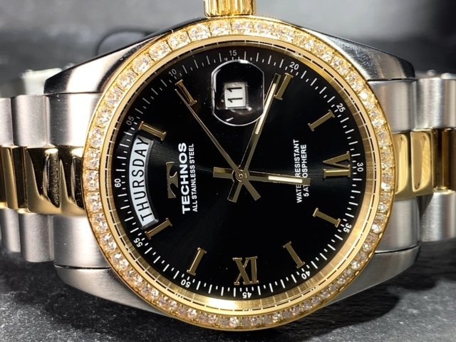 新品 TECHNOS テクノス 腕時計 正規品 アナログ腕時計 クオーツ カレンダー 5気圧防水 ステンレス シンプル ゴールド ブラック プレゼント_画像6