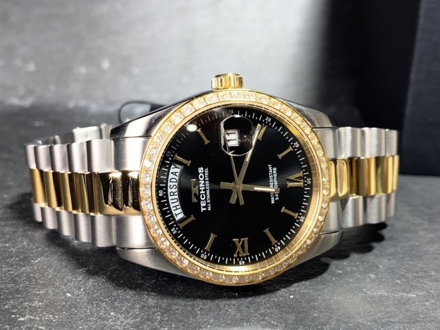 新品 TECHNOS テクノス 腕時計 正規品 アナログ腕時計 クオーツ カレンダー 5気圧防水 ステンレス シンプル ゴールド ブラック プレゼント_画像7