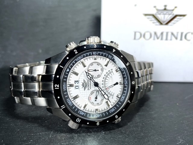 新品 正規品 ドミニク DOMINIC 自動巻き 腕時計 オートマティック カレンダー 5気圧防水 ステンレス ブラック ホワイト メンズ プレゼント_画像7