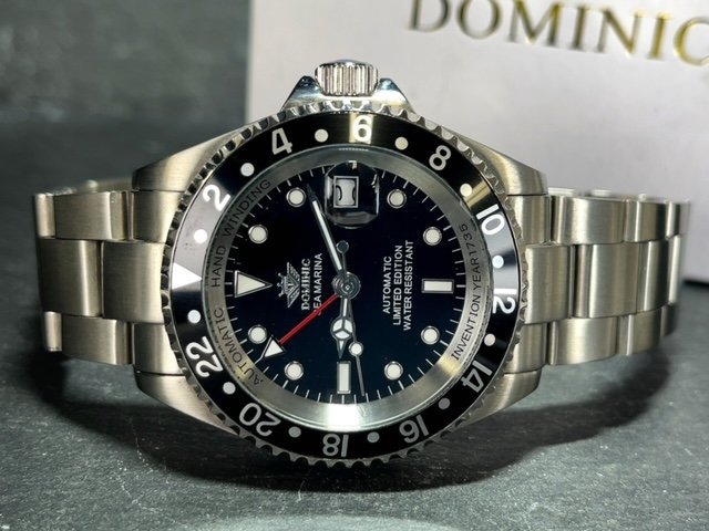 新品 正規品 ドミニク DOMINIC シーマリーナ 自動巻き 腕時計 オートマティック カレンダー ステンレス ブラック リミテッドエディション_画像4