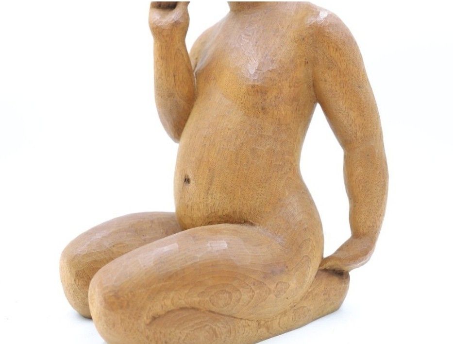 ■彫刻家 巨匠 林昭三 木彫 作品「わらべ」／少女／裸像／ 置物