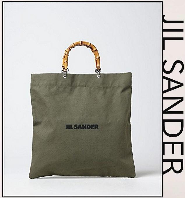 【ジルサンダー】バンブーハンドルバッグ　ロゴプリント　カーキ　イタリア製　JILSANDER　BAMBOO SHOPPER SQUARE　トート　ユニセックス_画像1