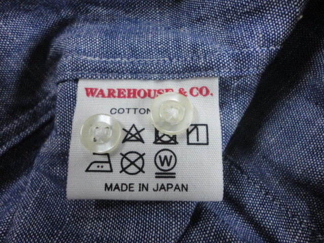 希少　絶版　未使用　ウエアハウス　シャンブレーボタンダウン/38　Lot3020_CHAMBRAY WAREHOUSE　L/S B.D　SHIRTS_画像8