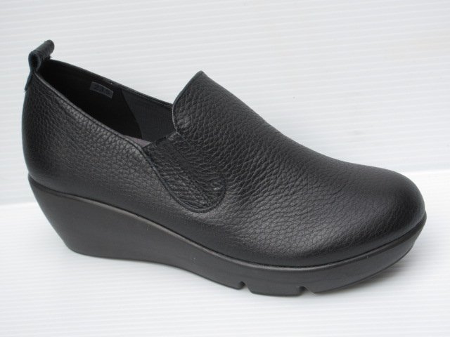 セール 22.5cm Mb 34-417 黒 本革 日本製 サイドゴア スリッポン 婦人 靴 レディース ウエッジ ソール カジュアル ウォーキング シューズ