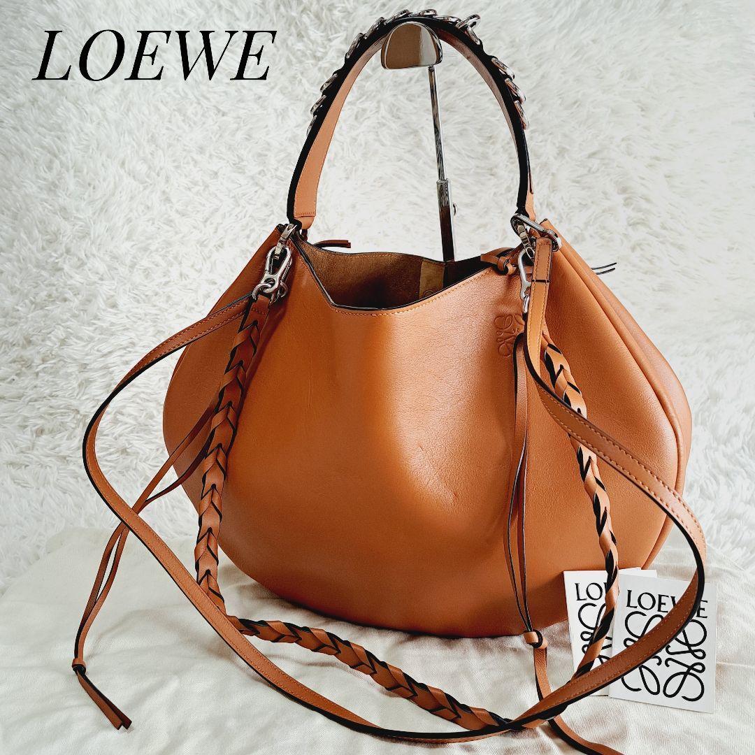 LOEWE ロエベ 美品 現行2wayフォーチュンバッグ レザー ホーボー キャメル ショルダーバッグ 斜めがけ 肩がけ ビジネス 本革 保存袋