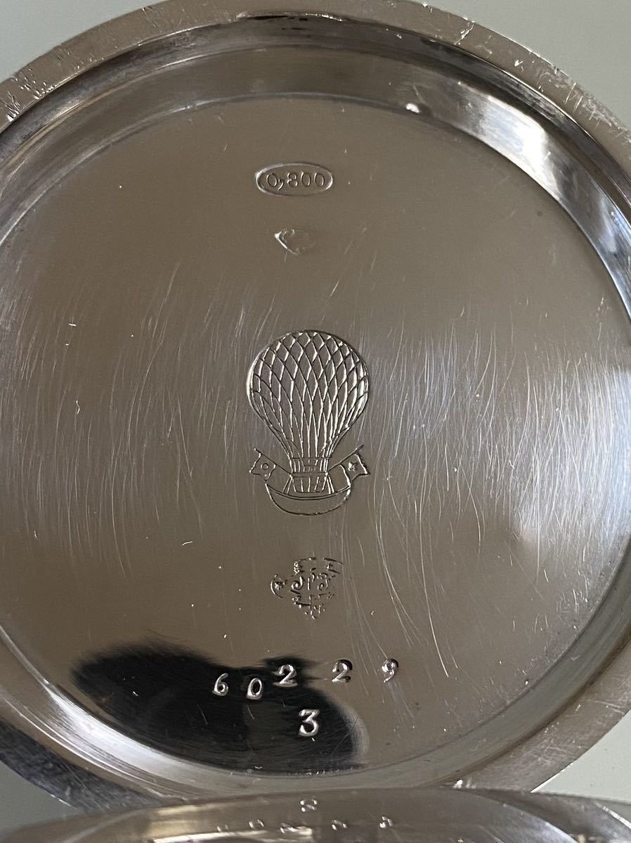 商館時計 銀無垢 稼働品 気球印 懐中時計 手巻き アンティーク スモセコ 提げ時計 銀無垢ケース の画像6