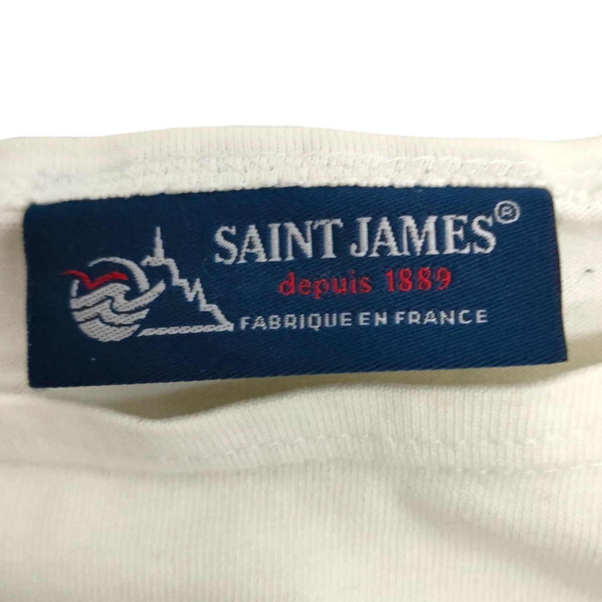 SAINT JAMES / St. James lady's middle sleeve bus k shirt white × blue border XXS size France made cotton 100% I-3483