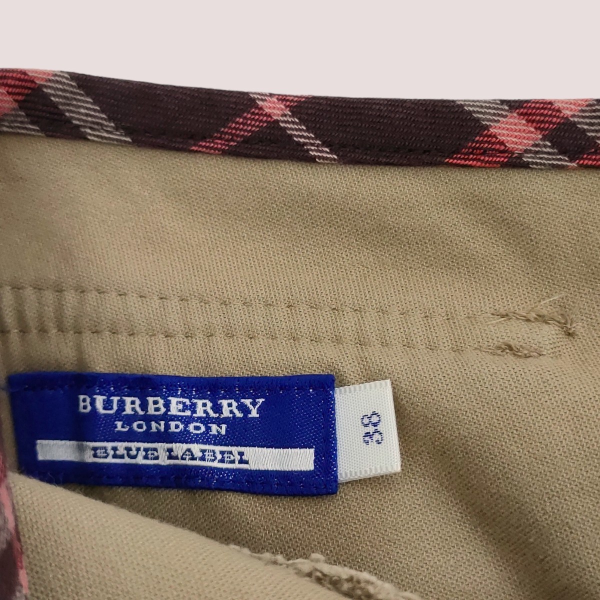 BURBERRY BLUE LABEL / バーバリー ブルーレーベル レディース ミニスカート 38サイズ ベージュ チェック柄 I-3545の画像2