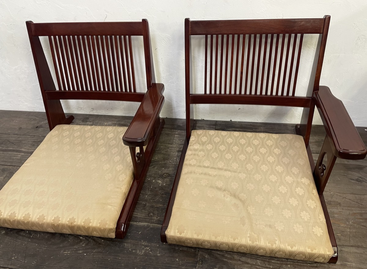 高級 karimoku カリモク 座椅子 片肘付き 2台セット 座敷 和室 木製 和 モダン 座イス 家具 (1)_画像2