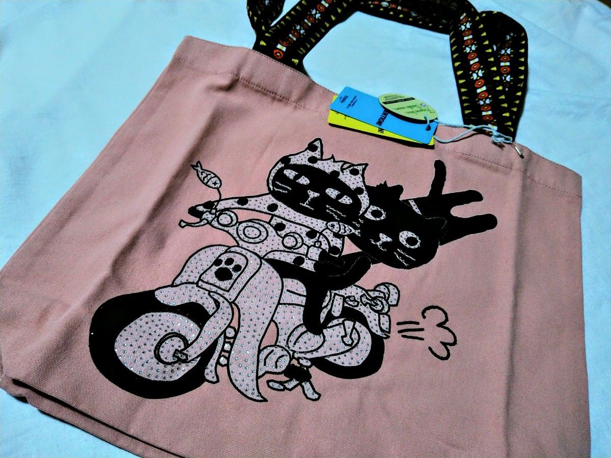 ペブリー LALACUB バイク 猫 BAG ベージュピンク エンジョイ Me&Yo キラキラ ラインストーン ねこ バッグ 