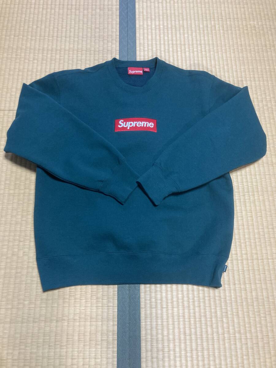 国内正規 試着程度 22FW Supreme シュプリーム Box Logo Crewneck スウェット Dark Pine Mサイズ_画像1