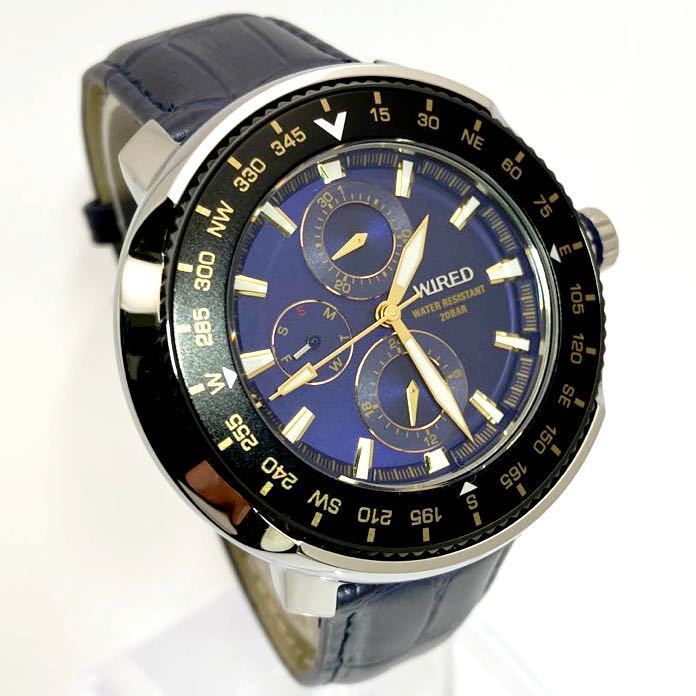  прекрасный товар * батарейка новый товар * включая доставку * Seiko SEIKO Wired WIRED хронограф мужские наручные часы голубой вращение оправа tsuna жестяная банка VH67-KCC0 AGAT418