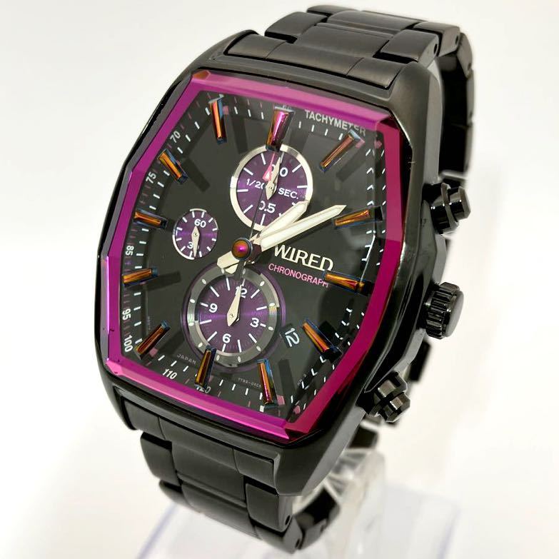  прекрасный товар * батарейка новый товар * включая доставку * Seiko SEIKO Wired WIRED хронограф мужские наручные часы розовый / черный lifre расческа .n7T92-0RJ0 AGAV096