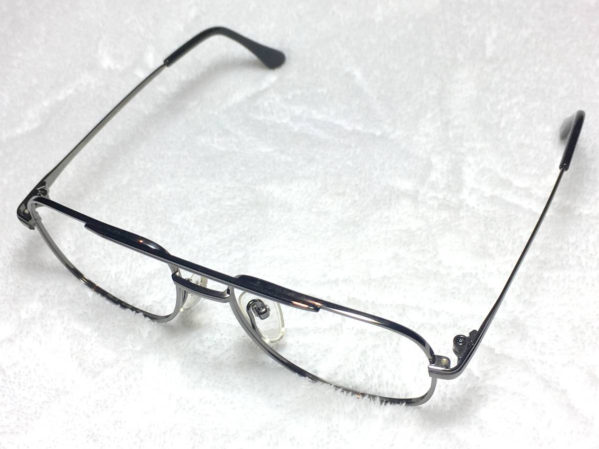 デッドストック Charman ZEF ツーブリッジ チタン 眼鏡 50 グレー 未使用 シャルマン ビンテージ メタル フレーム セミオート 昭和 レトロ_画像3