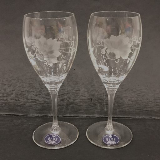 エルベ クリスタルガラス ワイングラス ペアグラス 森のグラス 花柄 食器 保存箱付 ELBECRYSTAL 計2点 セットの画像1