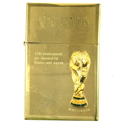 2002 FIFAワールドカップ KOREA/JAPAN オイルライター ゴールドカラー 保存箱付き 喫煙具 喫煙グッズ_画像1