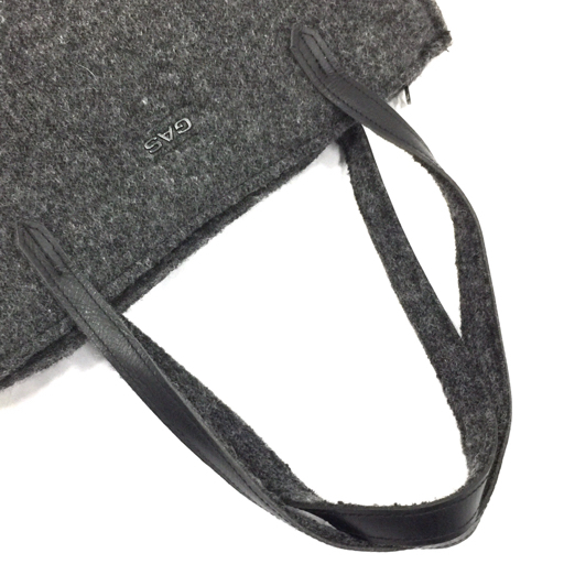 GAS tote bag wool Zip opening and closing type leather steering wheel shoulder .. lady's charcoal gray fashion accessories 