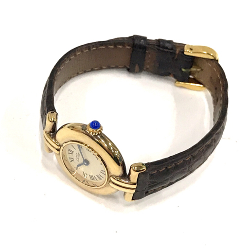 カルティエ マスト コリゼ 925 ヴェルメイユ クォーツ 腕時計 レディース 不動品 純正ベルト 保存袋付き Cartier_画像4