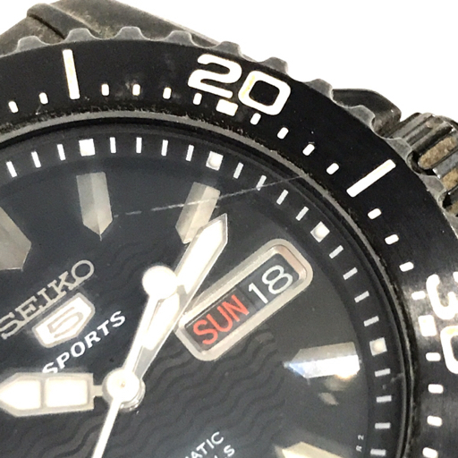 セイコー 5 スポーツ デイデイト 自動巻 オートマチック 腕時計 7S36-03M0 ブラック文字盤 純正ブレス QR032-99_画像6