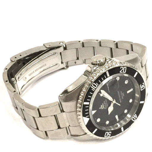 エルジン デイト 自動巻 オートマチック 腕時計 FK-531-E メンズ ブラック文字盤 稼働品 ファッション小物 ELGIN_画像6