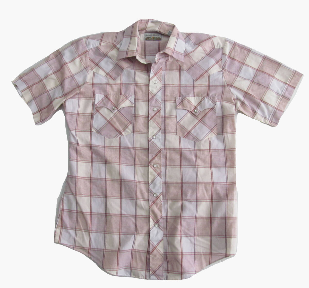 ビンテージ AUTHENTIC WESTERN 襟芯 半袖 チェックシャツ ウエスタンシャツ 16 d67の画像1