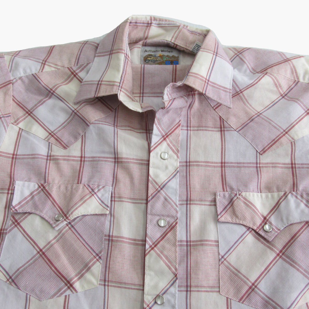 ビンテージ AUTHENTIC WESTERN 襟芯 半袖 チェックシャツ ウエスタンシャツ 16 d67の画像3