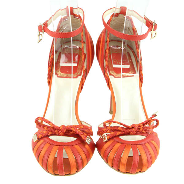 Christian Dior/クリスチャンディオール パンプス 靴 ハイヒール アンクルストラップ リボン 35 赤 オレンジ [NEW]★62BA23_画像6