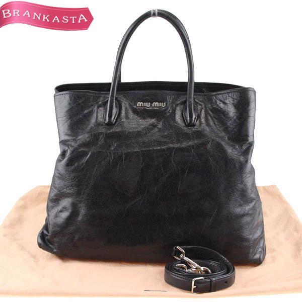 miumiu/ミュウミュウ RN0967 レディース トートバッグ ショルダーバッグ 2way レザー A4対応 VITELLO SHINE 黒 [NEW]★62BB17_画像1