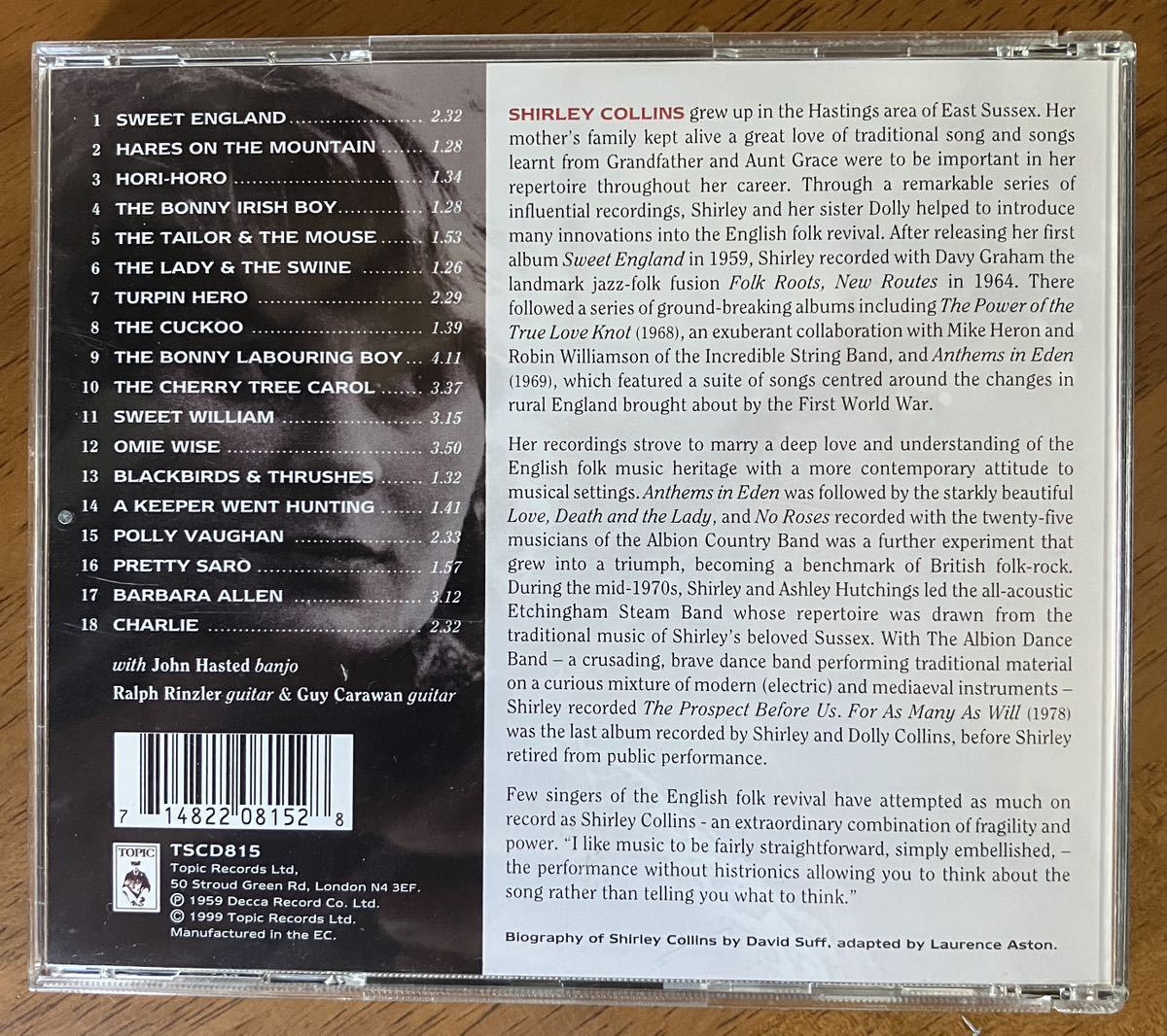 「SWEET ENGLAND / スウィート・イングランド」SHIRLEY COLLINS シャーリー・コリンズ 輸入盤CD 英国フォークトラッド 1959年作 1999年発の画像2