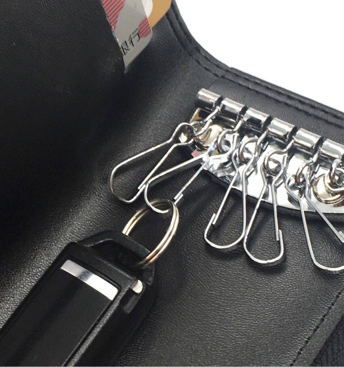  key hook 6 piece * original leather black key case card-case .. inserting key ring 