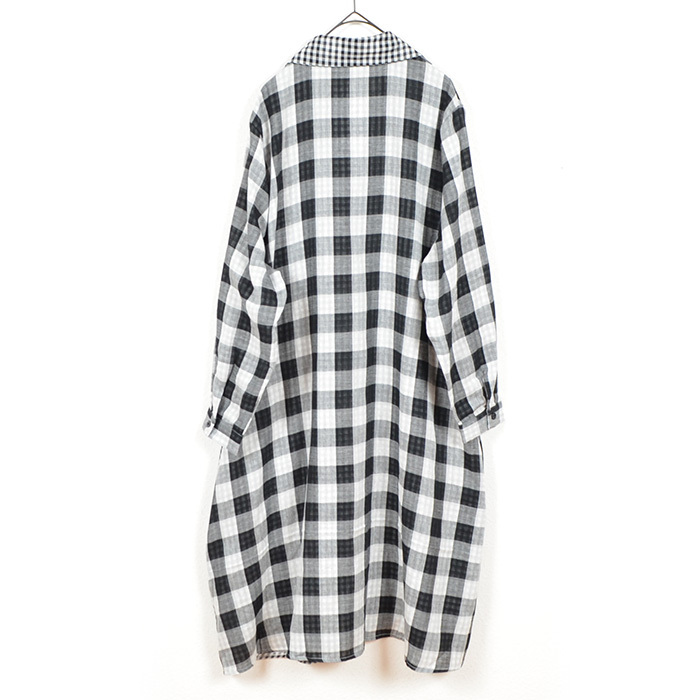  new goods *L~LL large size cotton gauze check pattern long shirt lady's long sleeve sunshade tunic / black / mail service possible /12071721-519