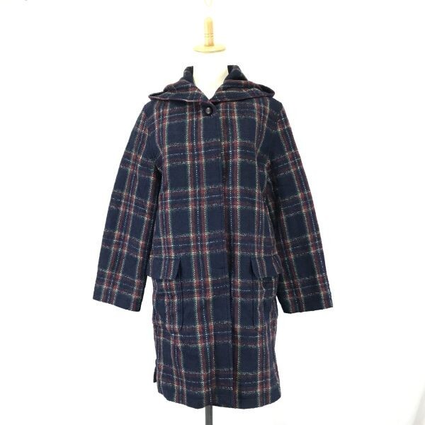 日本製☆draper's bench/ドレイパーズベンチ☆フード付きロングコート【40/レディースL/紺系チェック柄】Coats/Jackets/Jumpers◇cBH390_画像1