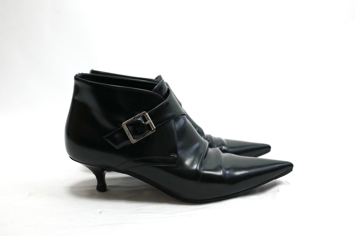 CHRISTIAN DIOR クリスチャンディオール Swing Black Leather Buckle Kitten Heel Ankle Boot ブラック レザー ブーツ 36.5サイズ (23.5cm)_画像4