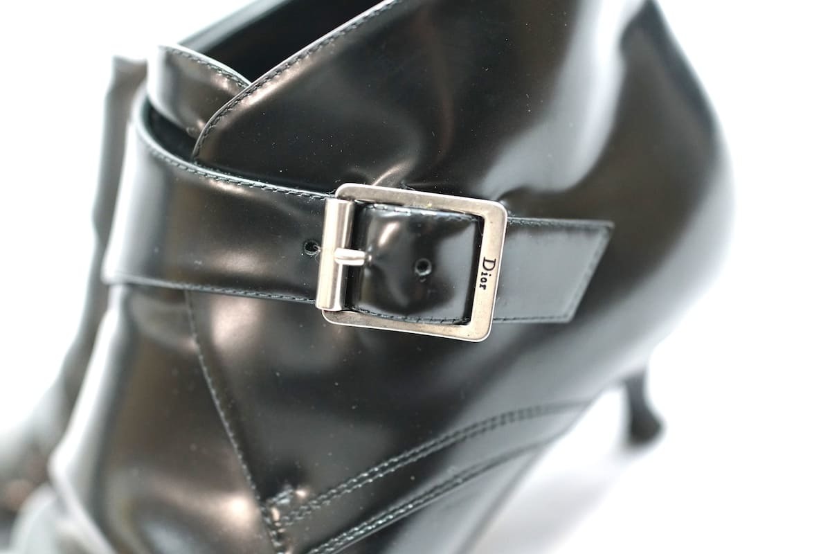 CHRISTIAN DIOR クリスチャンディオール Swing Black Leather Buckle Kitten Heel Ankle Boot ブラック レザー ブーツ 36.5サイズ (23.5cm)_画像7