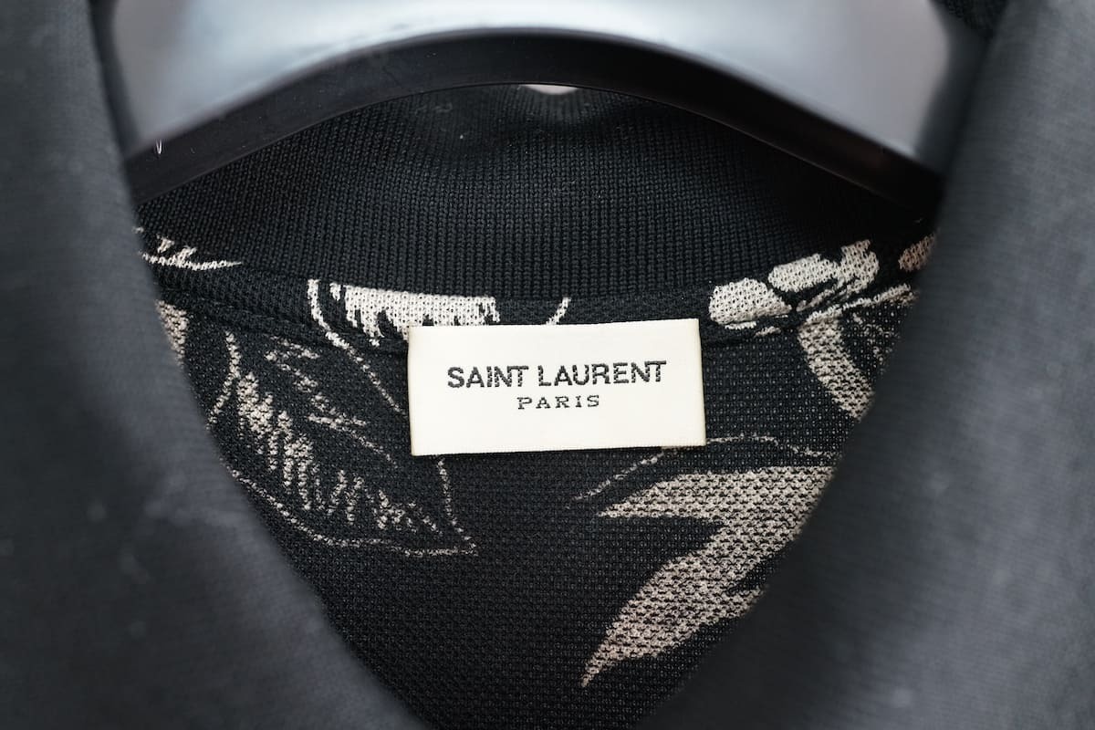 2016SS SAINTLAURENT PARIS サンローラン パイナップル ハイビス ポロシャツ ブラック ホワイト Mサイズ_画像3