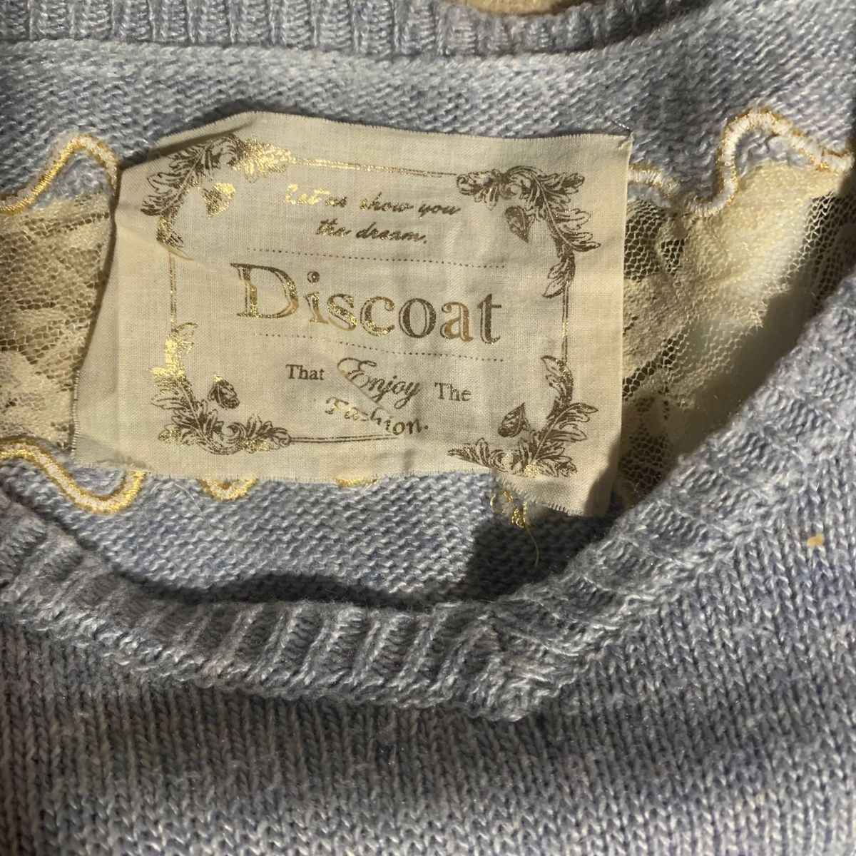 【discoat】ディスコート　レースニット　セーター　薄め　アイスブルー系　フリーサイズ