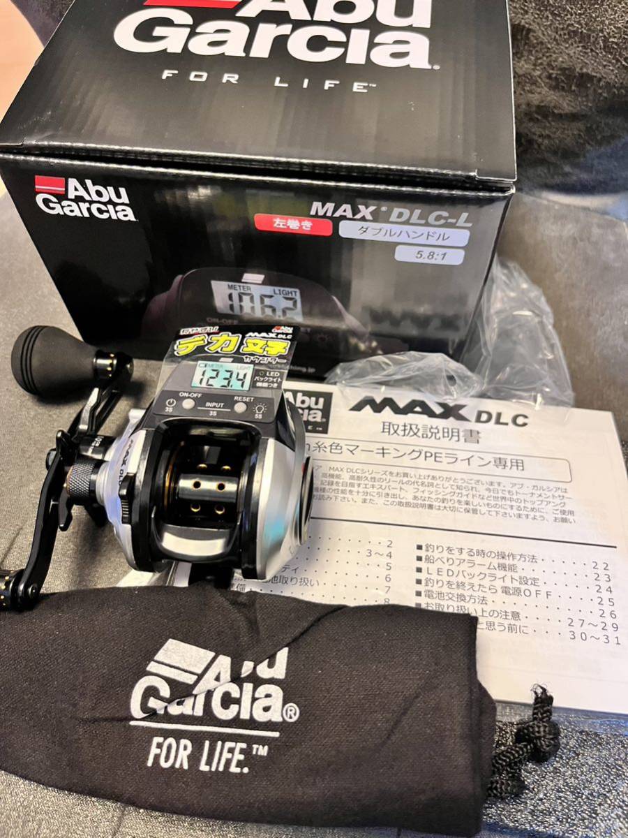 新品 アブガルシア MAX DLC-L LEFT 左巻き ダブルハンドル ABU GARCIA ピュアフィッシング　ベイトリール　メーター付き　DLC L _画像1