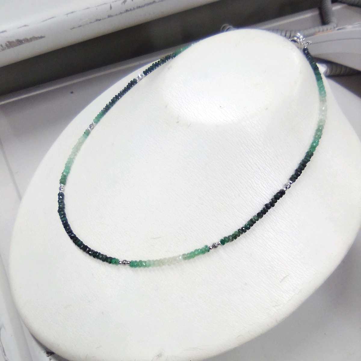 ●ハ1285H◎キラキラ　緑色天然石　シンプルデザインネックレス　留め具SILVER刻印有り　45センチ◎送料込み◎_画像4