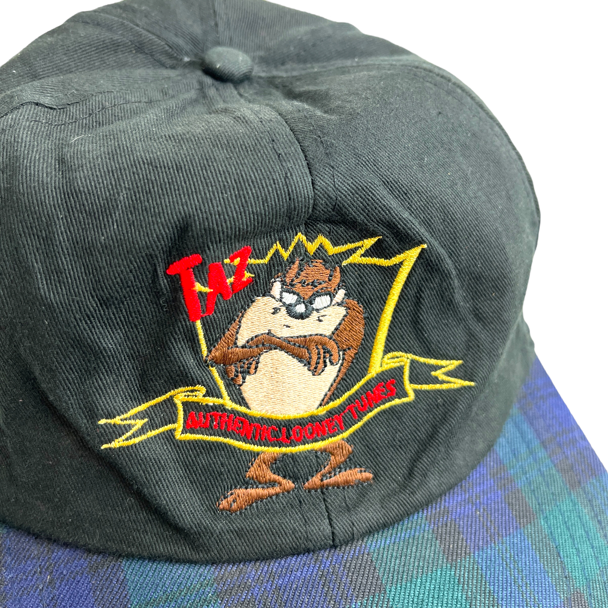 【キャップ/帽子】LOONEY TUNES(ルーニーテューンズ) キャップ TAZ キャラクター ブラックウォッチ 古着 ブラック 黒 チェック