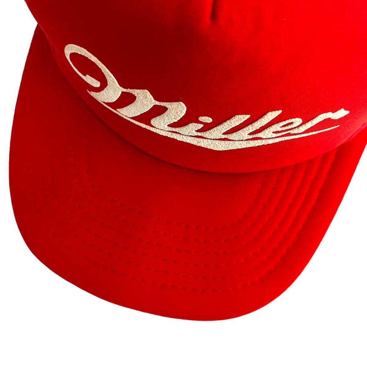【キャップ / 帽子】Miller Beer (ミラー)　ビンテージ　メッシュキャップ　ラバープリント　Sportcap製　レッド　赤　ホワイト　白　古着_画像3