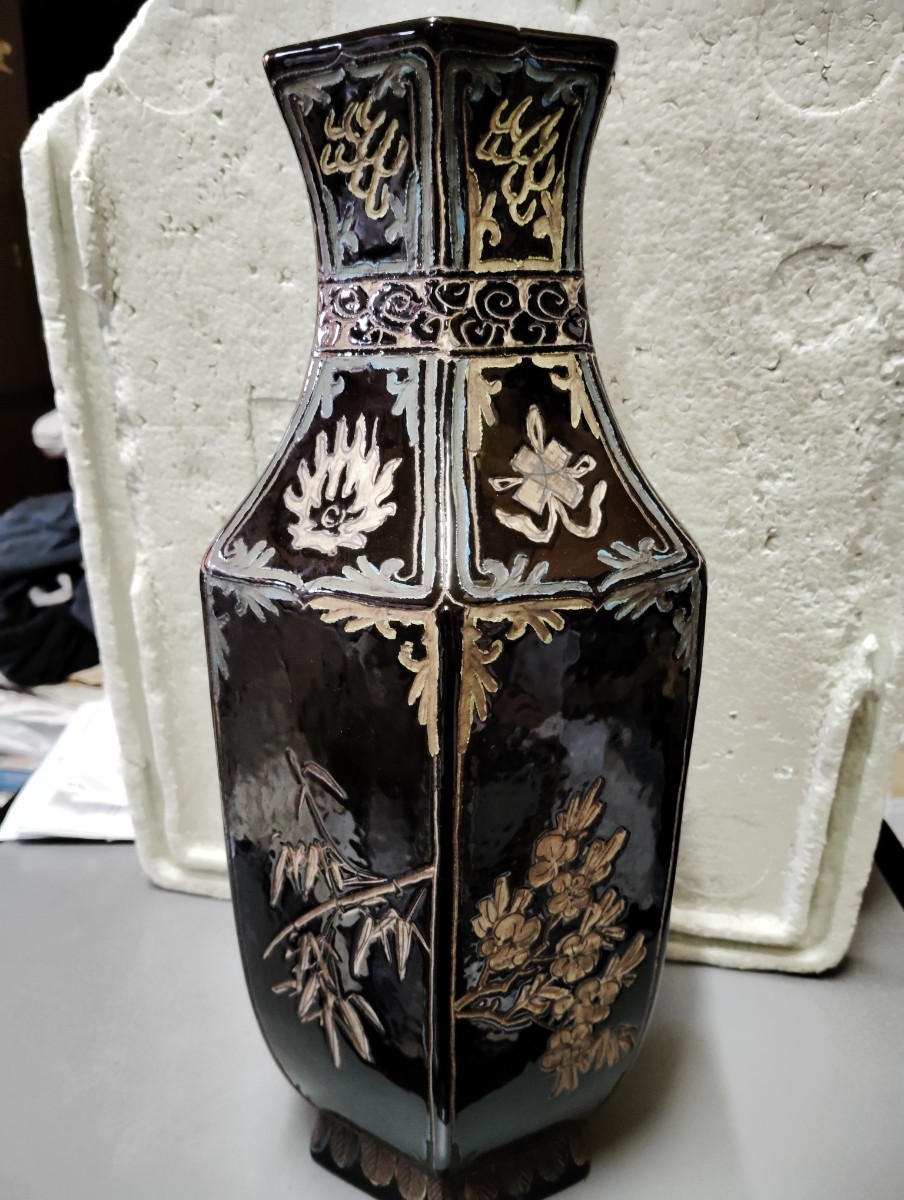 花瓶　中国古玩　骨董　古い　花器　中国画_画像2