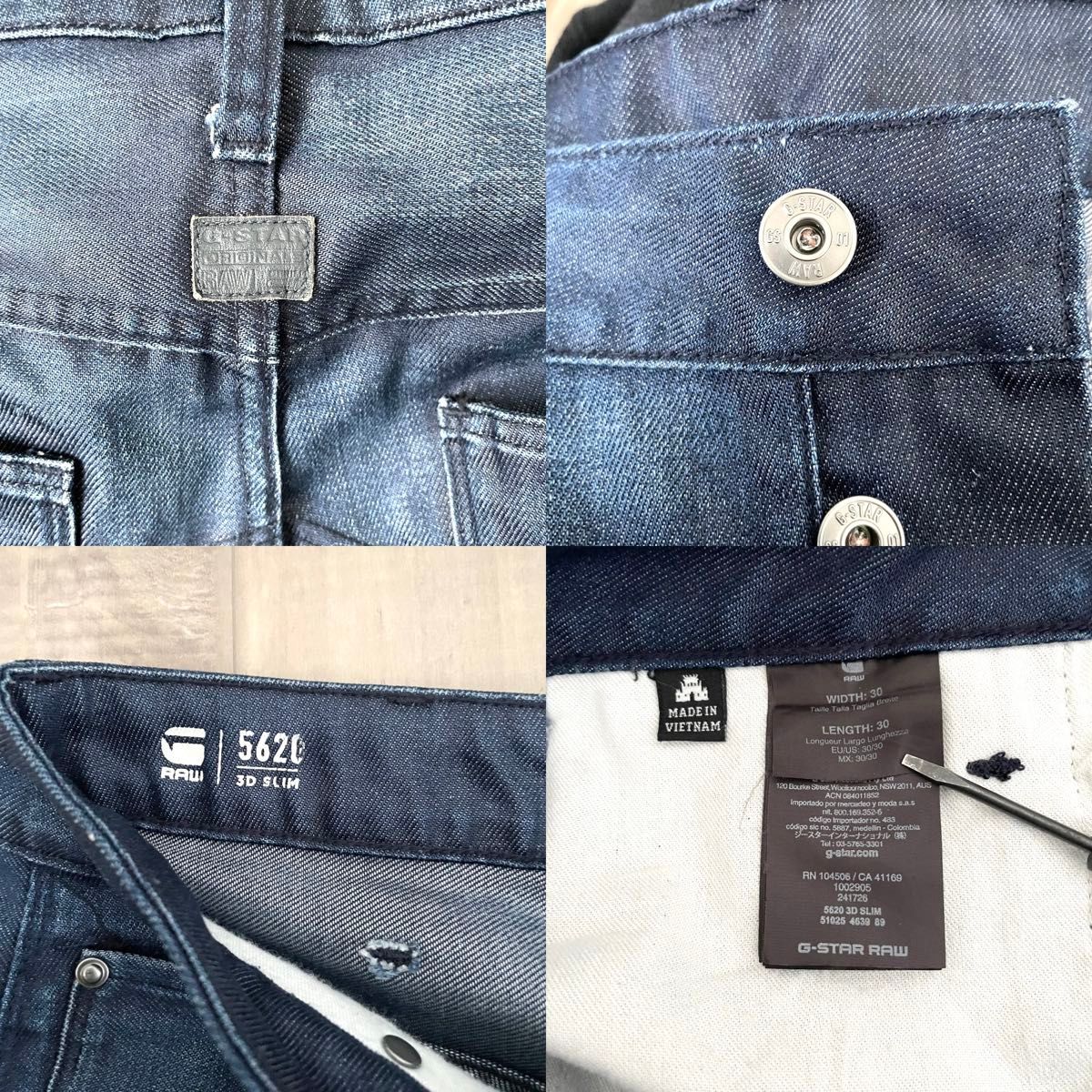 【G-STAR RAW】 ジースターロゥ デニムパンツ 5620 3D SLIM 立体裁断 濃いめのブルー W30L30